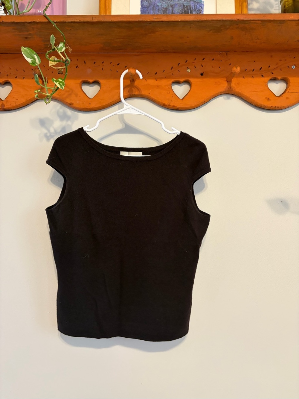 Casual Corner Dark Brown Cap-Sleeve Knit Top